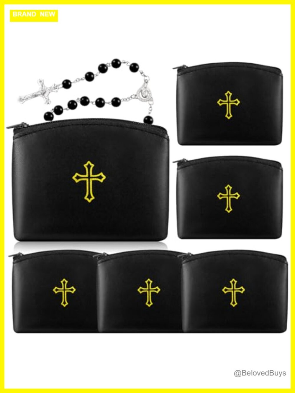 6 Pack Rosary Pouches with Zipper, PU Leather, 4x3 Inch